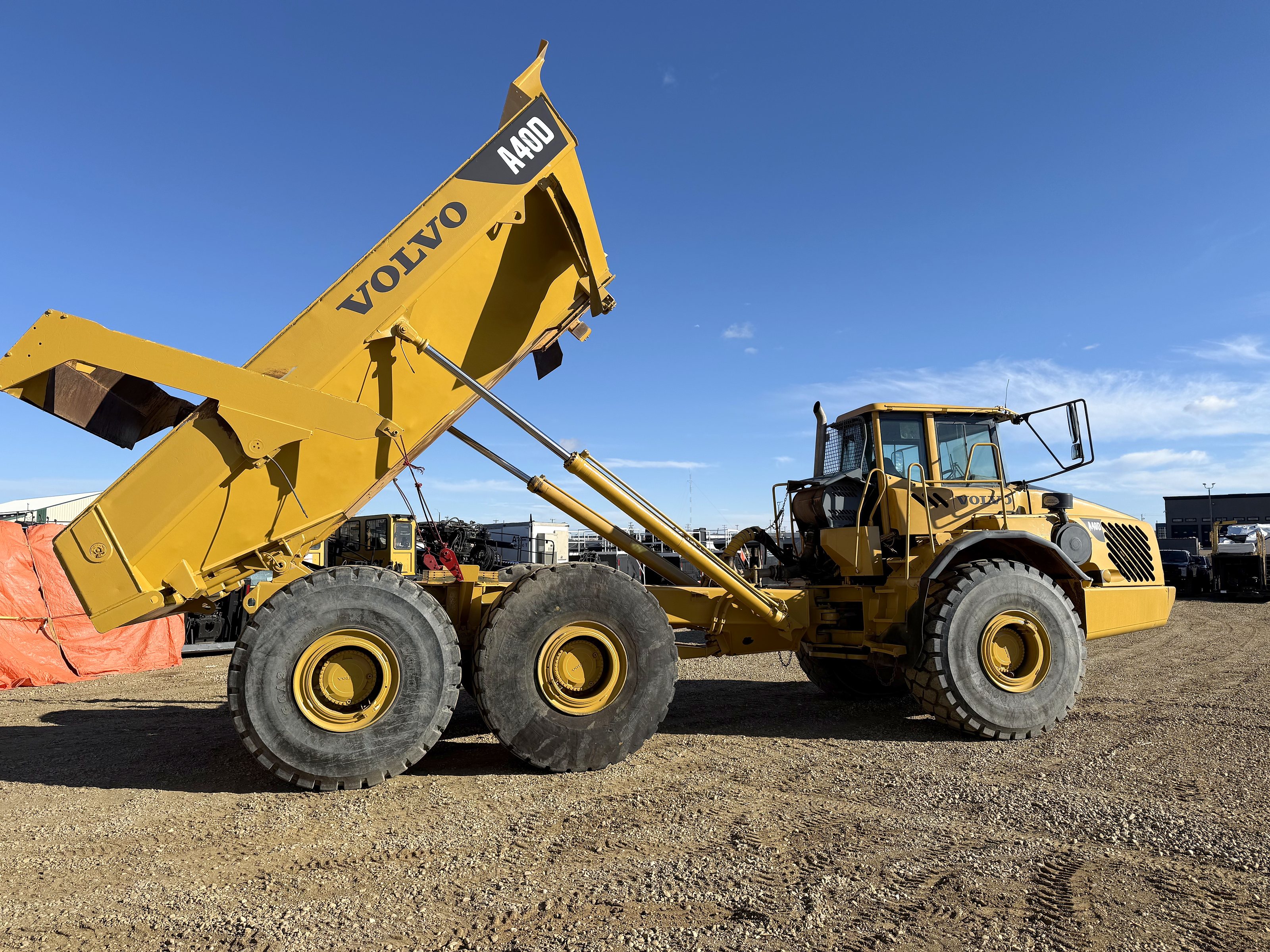 The group's Volvo A40D rock truck with the bed raised