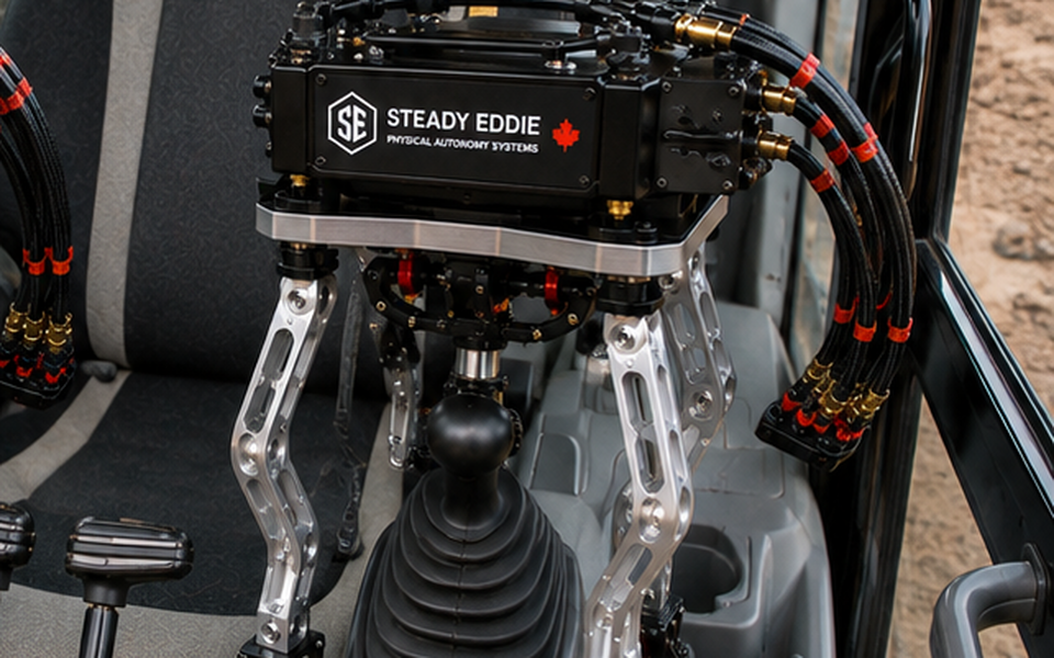 Устройство Steady Eddie на джойстик на багер, отблизо