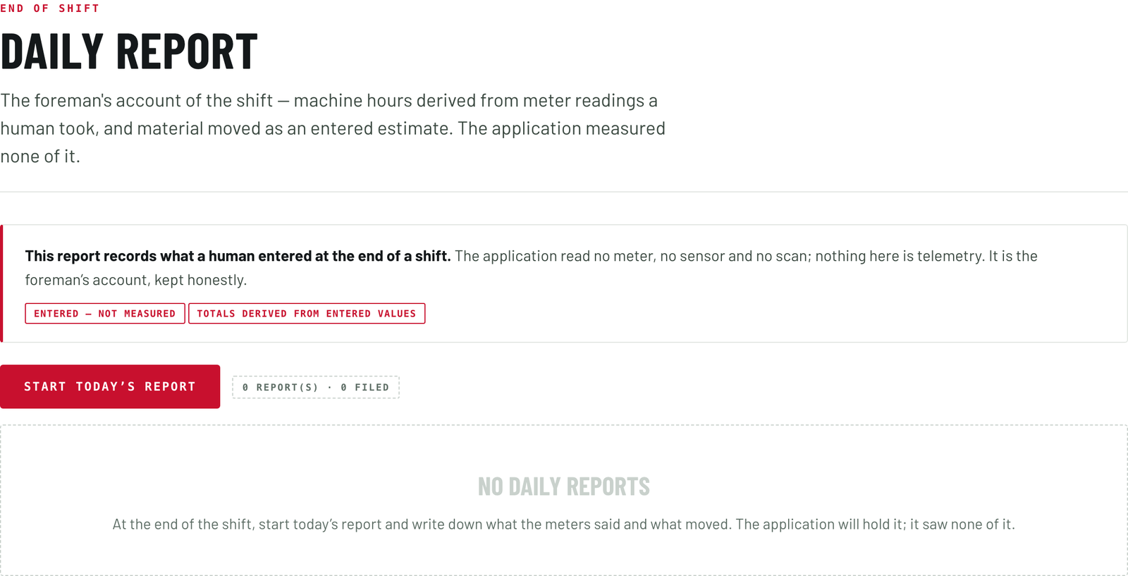 The Foreman's daily report screen