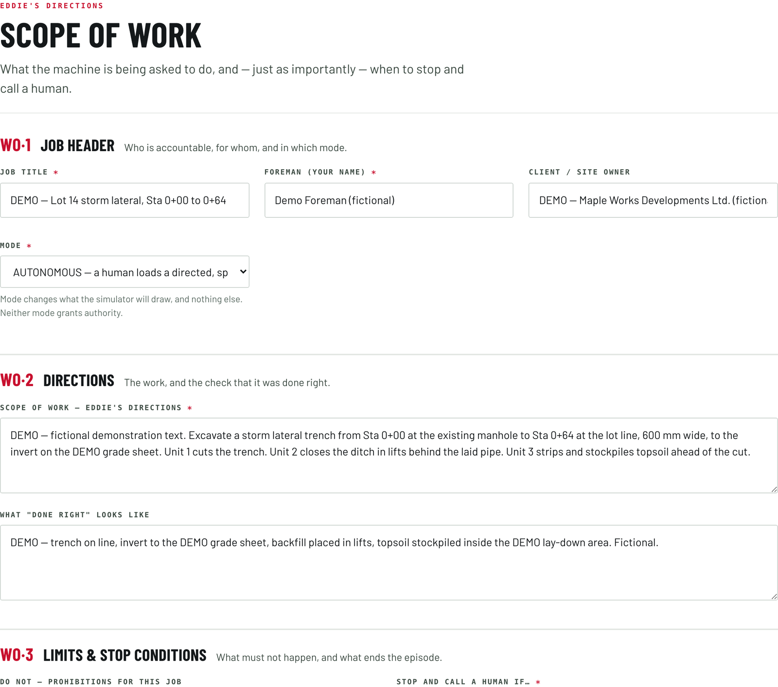 The Foreman's scope-of-work screen