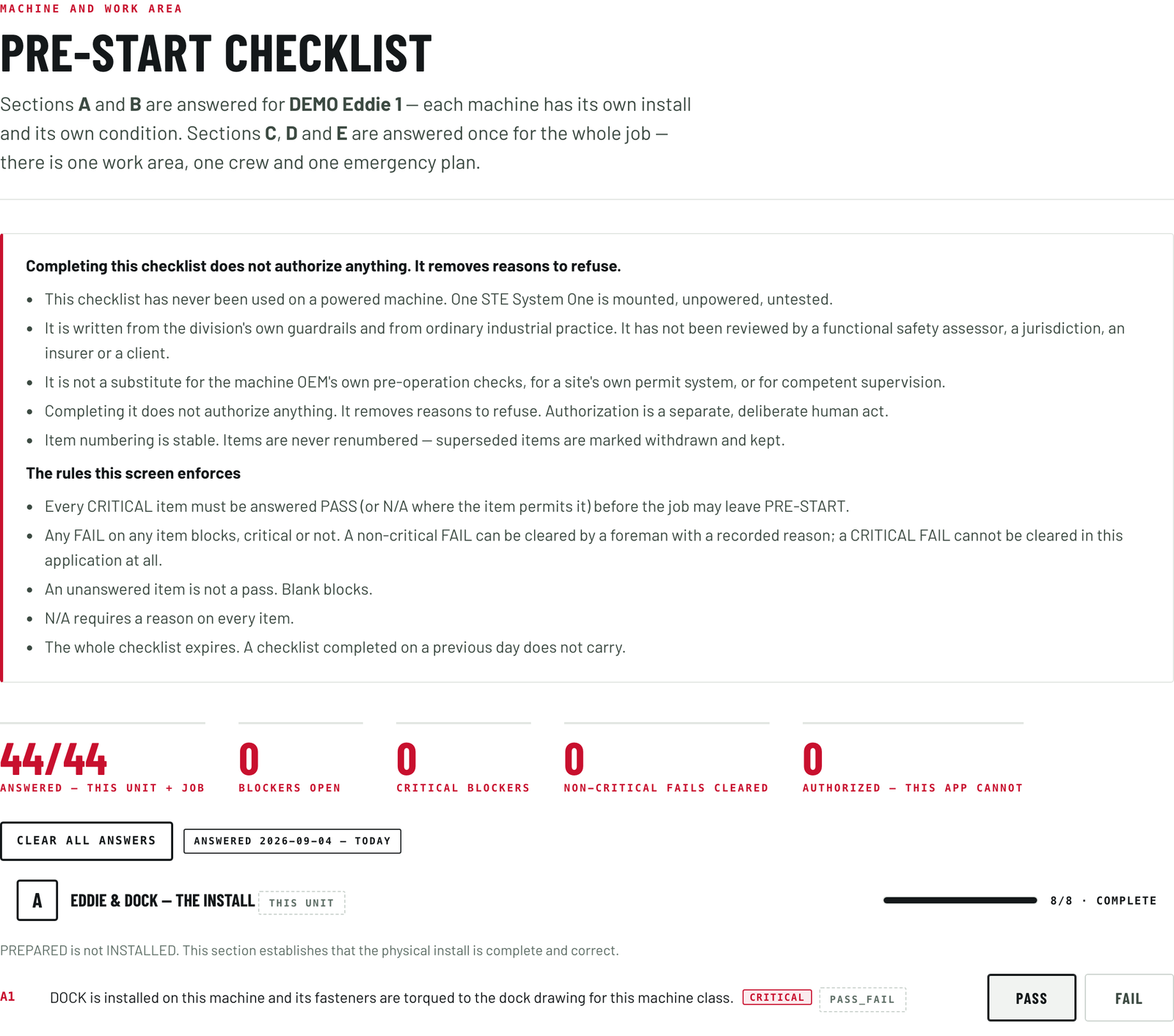 The Foreman's pre-start checklist