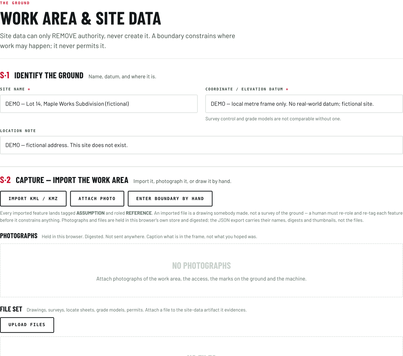 The Foreman's work area and site data screen