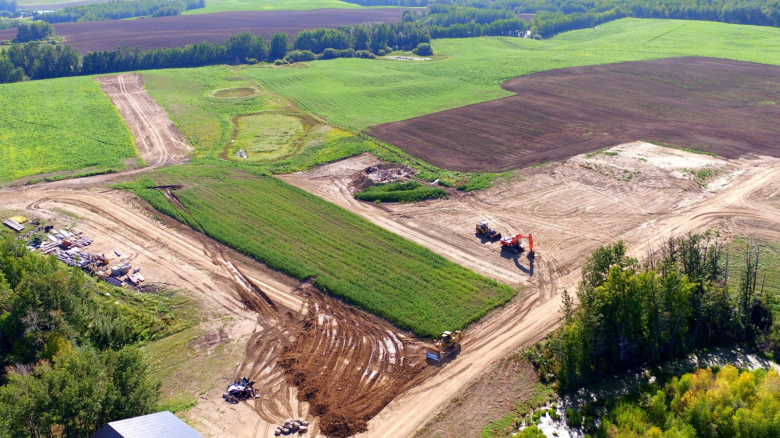 Earthworks on the ranch, from the air